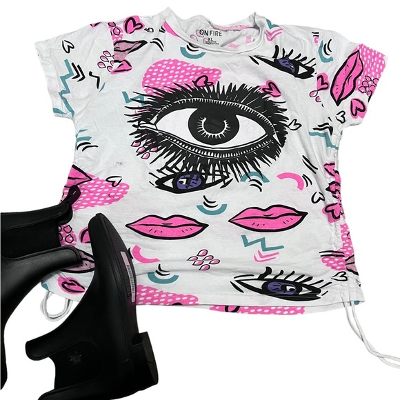 On Fire Tops - Evil Eye Side Drawstring Short Sleeve Shirt by On FIRE